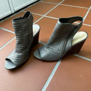 Silver Dollhouse wedge, peep toe heels. Size 8.5. New